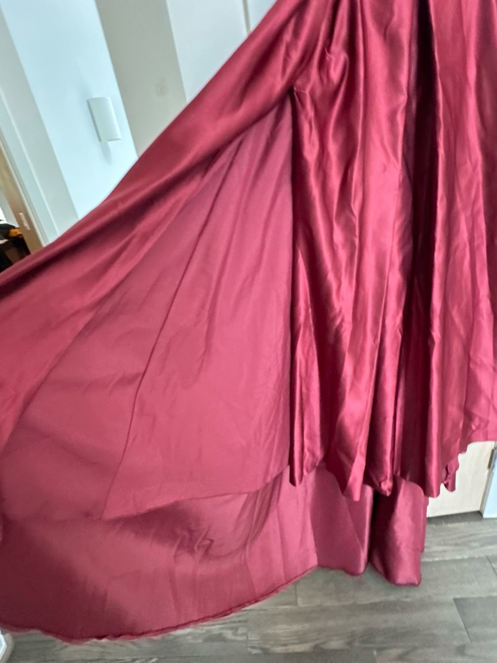 Stunning Burgundy Satin Ball Gown w/ High Slit & Pockets! - Picture 6 of 13